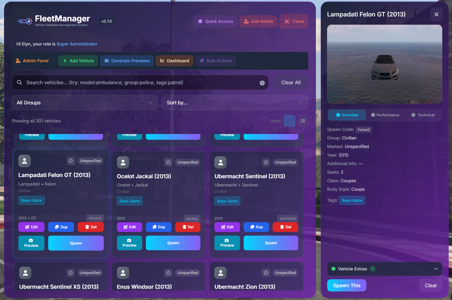 FleetManager Admin Menu
