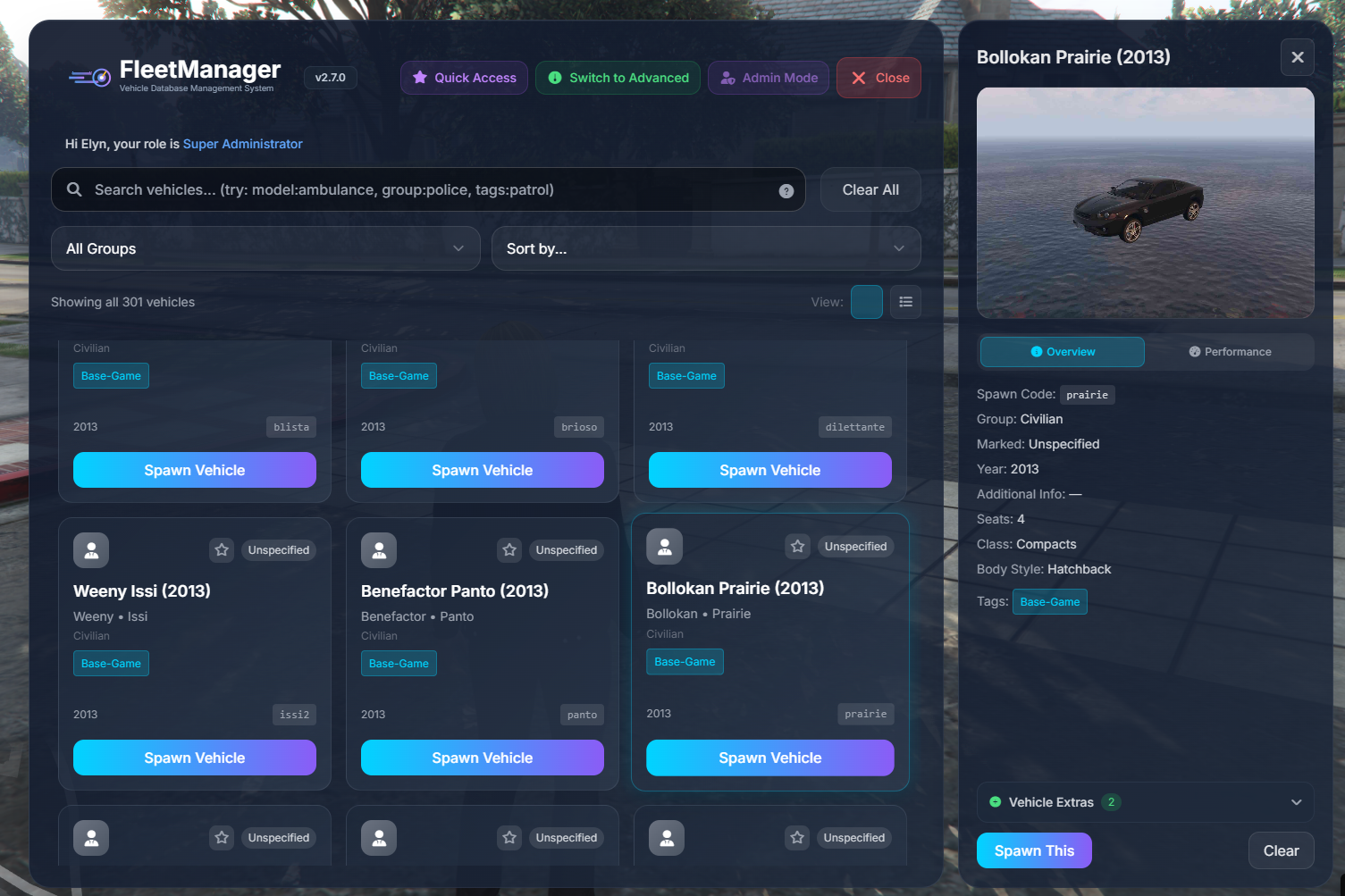 FleetManager User Menu