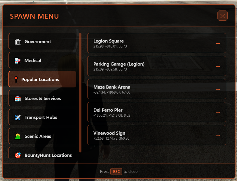 SpawnMenu - Popular Locations